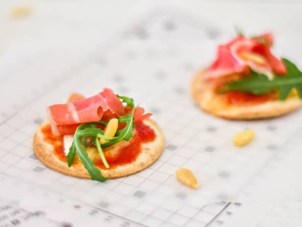 Mini torti-pizza au jambon de Parme