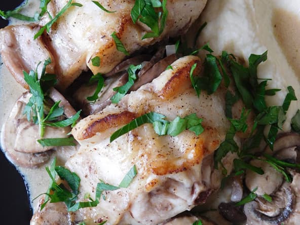 Râbles de lapin façon Vallée d'Auge, purée de céleri