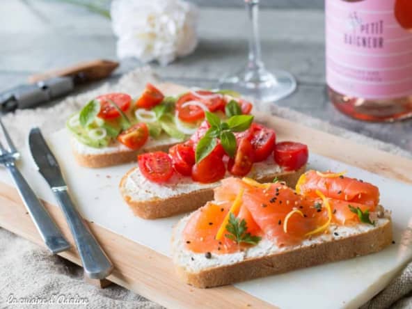 Bruschetta au saumon fumé, tomates cerises ou avocat, simple et rapide pour le dîner