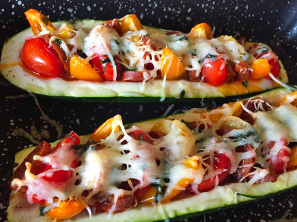 Courgettes au chorizo façon pizza