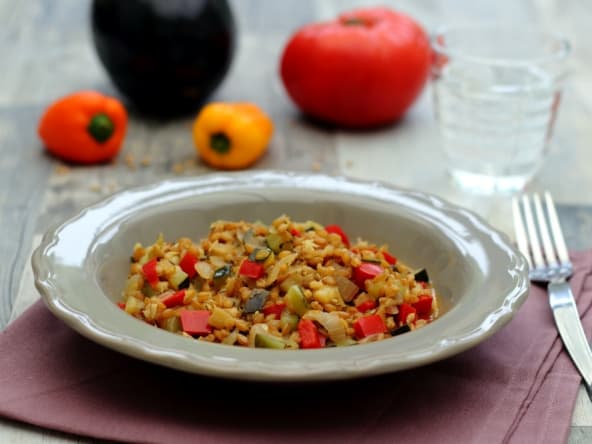 Petit-épeautre façon risotto aux légumes du soleil