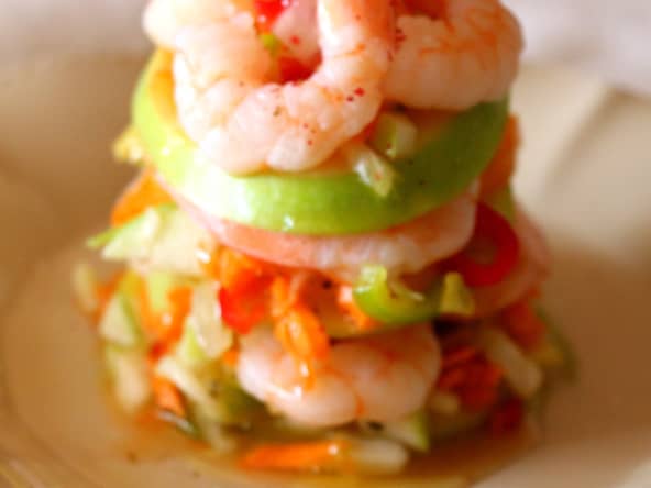 Mille feuilles de Granny Smith et crevettes