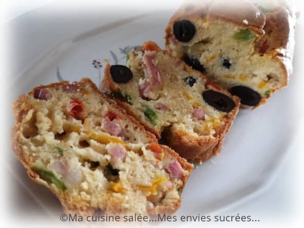 Cake mascarpone, Lardons, Poivrons, Olives