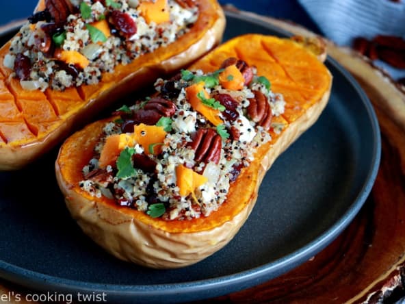 Courge butternut farcie au quinoa, cranberries et feta, une recette d'automne