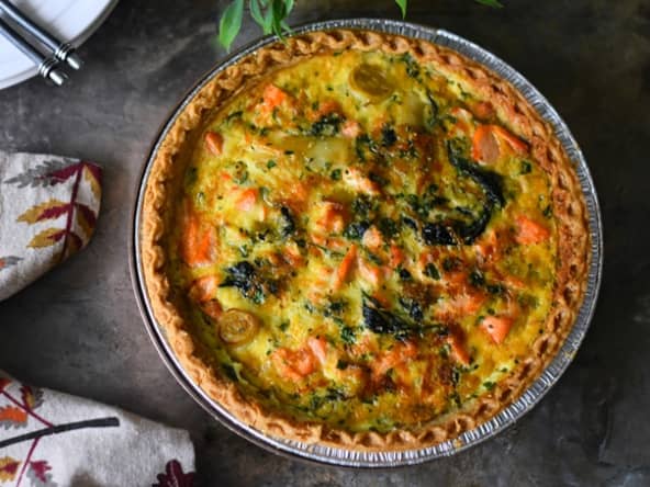 Quiche saumon, poireaux et epinards