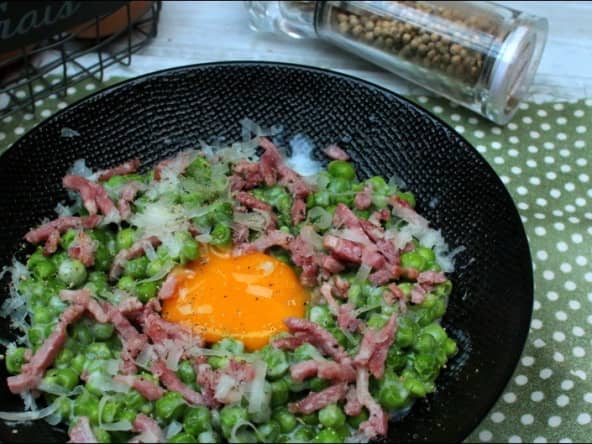 Petits pois à la carbonara de Jean Imbert