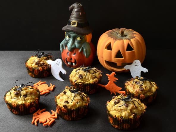 Muffins au potiron et pépites de chocolat pour Halloween