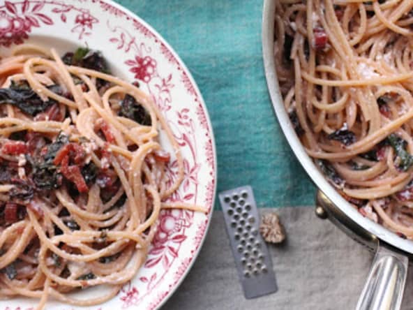 Spaghetti aux bettes, citron et ricotta