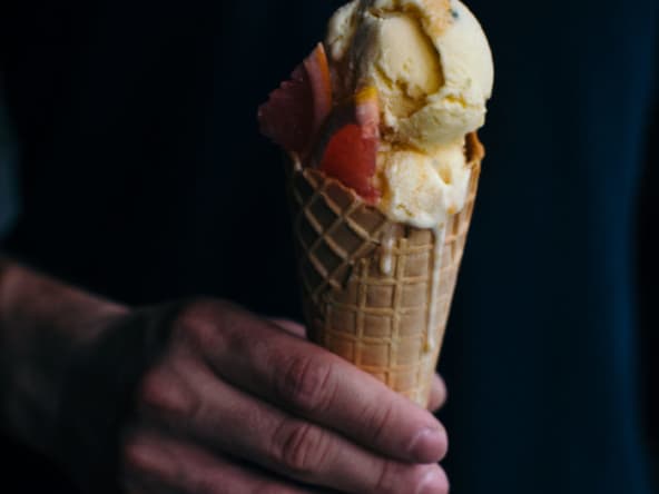 Glace au basilic, curd de pamplemousse