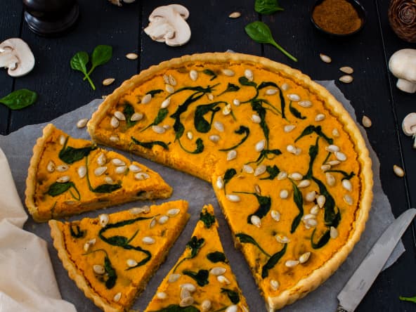 Quiche butternut, champignon, épinard