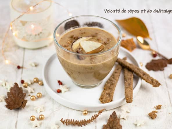 Velouté de cèpes et de châtaignes vegan et ses gressins à préparer pour les fêtes