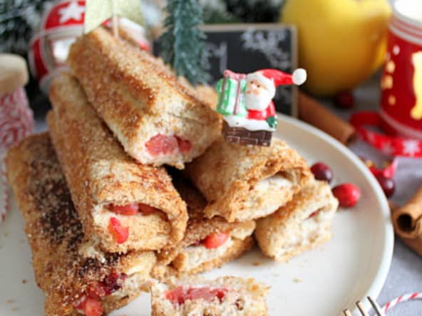 Pain perdu roulé aux pommes, cranberries et cannelle
