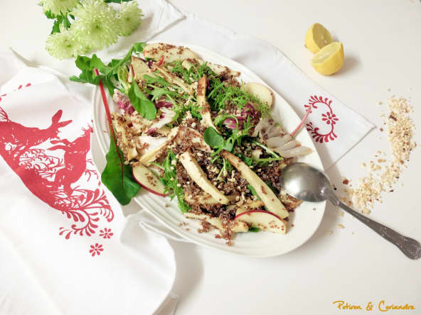 Salade au panais, quinoa et noisettes