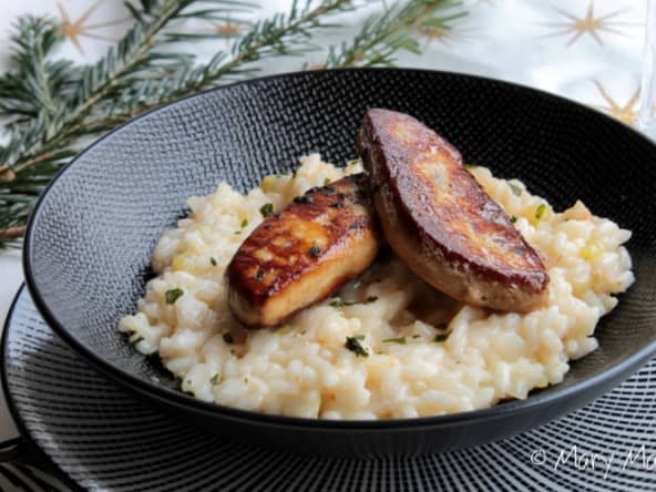 Risotto au champagne, foie gras poêlé pour le réveillon