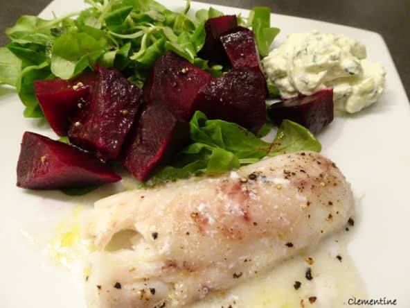 Betteraves et mâche à la crème de fromage de chèvre