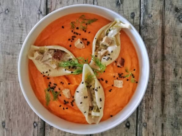 Conchiglioni farcis et crème courge-carotte-orange