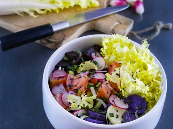 Chti poke bowl chicorée betterave et saumon