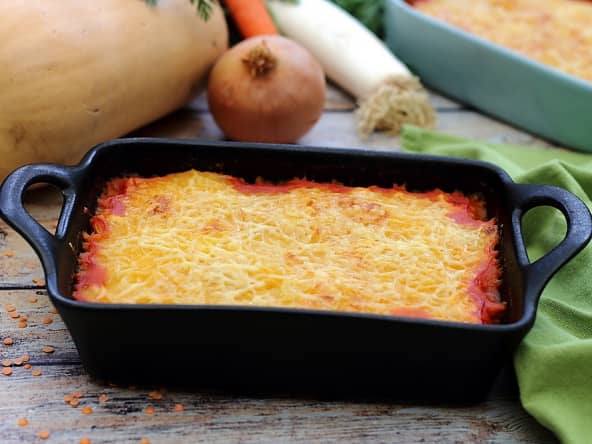 Parmentier de lentilles corail aux légumes variés