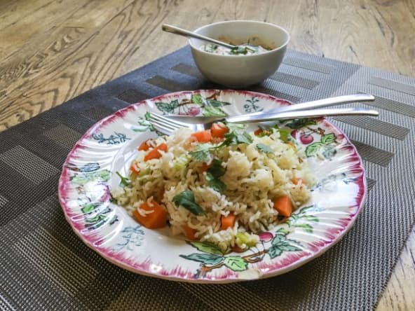 Pulao de carotte et son raïta à l'indienne