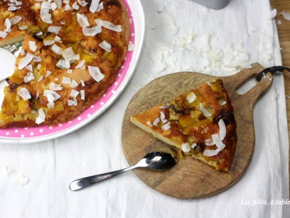 Grosse crêpe tatin mangue et noix de coco