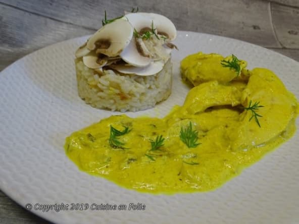 Aiguillettes de poulet aux champignons sauce moutarde au fromage blanc
