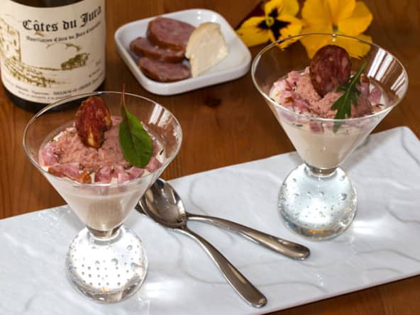 Panna cotta au Brillat Savarin et rillettes à la Morteau