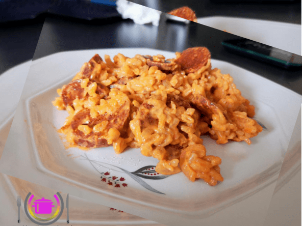 Blé cuit à la sauce tomate, chorizo et parmesan