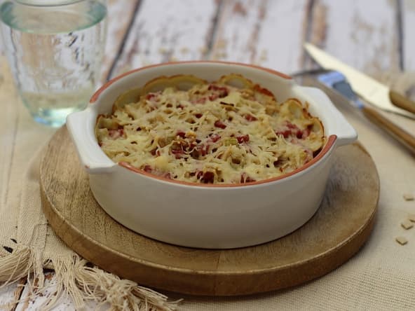 Gratin de crozets à la cancoillotte et au bacon