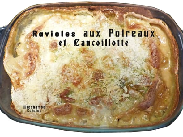 Gratin de ravioles aux poireaux et à la cancoillotte