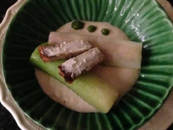 Nems de poireaux, crème au Brillat-Savarin et ses croûtons