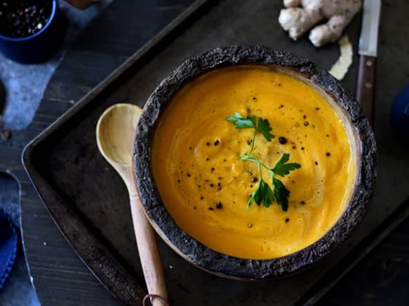Soupe cremeuse carotte gingembre , recette express