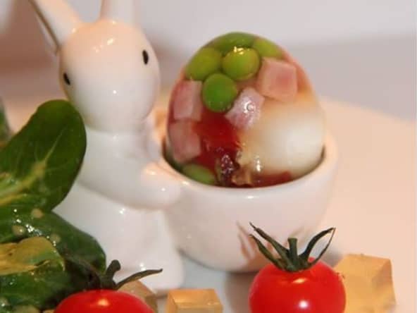 Aspic de Pâques aux oeufs de caille et petits légumes