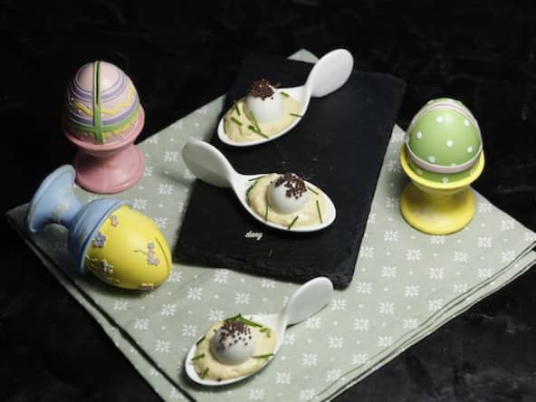 Oeufs de caille à la mayonnaise aux pois chiches