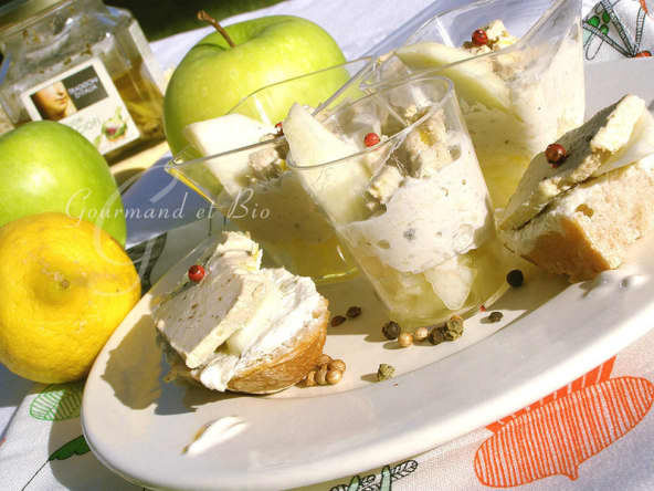 Verrines à la crème d'artichaut, au foie gras et aux pommes granny smith