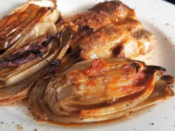 Côtes échine et endives au four