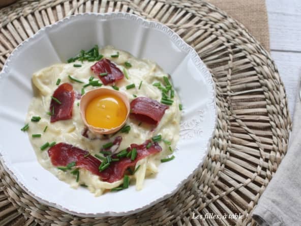 Carbonara d’asperges au magret de canard