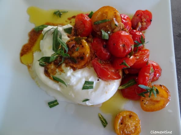 Tomates confites et burrata