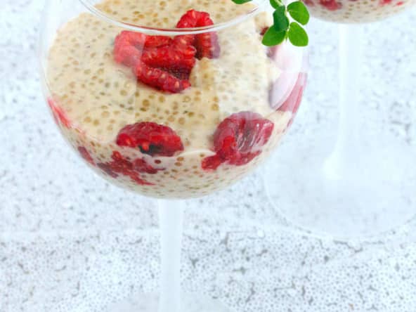 Perles du Japon lait de coco, vanille et framboises fraiches