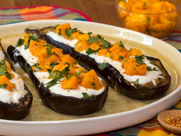 Aubergines à la salsa de mangue
