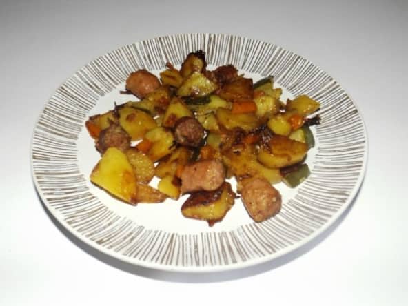 Poêlée de légumes aux merguez et chipolatas