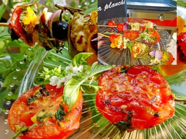 Brochettes poulet aux légumes du soleil cuisson à la plancha
