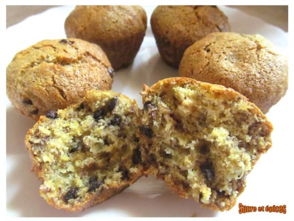 Muffins banane et pépites de chocolat sans gluten, sans oeufs et sans lactose