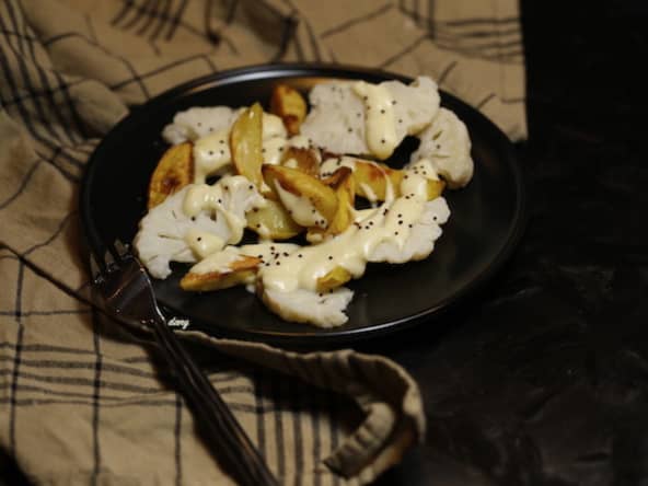 Salade chaude de chou fleur et rattes à la crème de moutarde