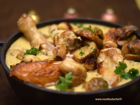 Chapon aux cèpes sauce au champagne pour le réveillon de noël