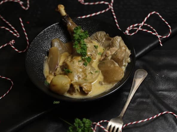 Pintade aux pleurottes et crème de Vouvray