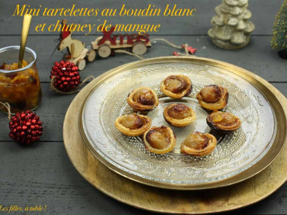 Mini tartelettes au boudin blanc et chutney de mangue