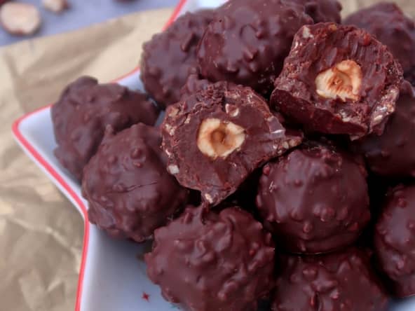 Rocher chocolat praliné coeur noisette vegan