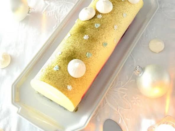 Bûche au thé matcha et griottes