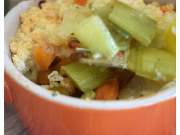 Crumble de crevettes aux légumes