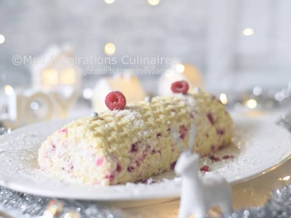 Bûche au chocolat blanc et framboise